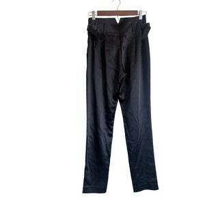 Julie Haus Black Satin High Waisted Pleated Tapered Trousers‎ Pants Size 27